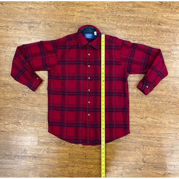 Pendleton Plaid‎ Black Red Pure Virgin Wool Button Up Flannel USA Shirt Men's M - Picture 6 of 7